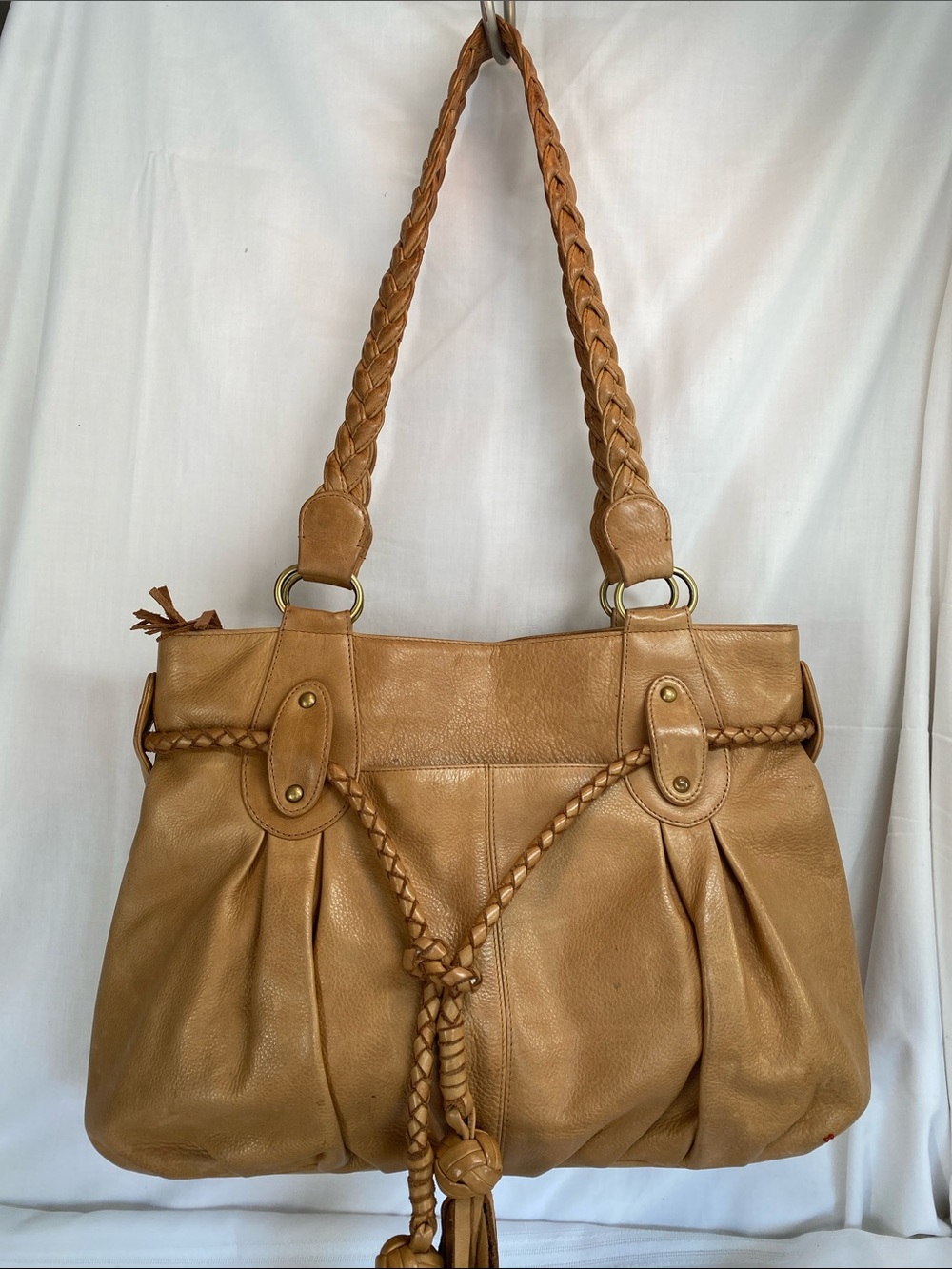 Helena De Natalis Tan Braided Strap Leather Tote Bag Shoulder Bag